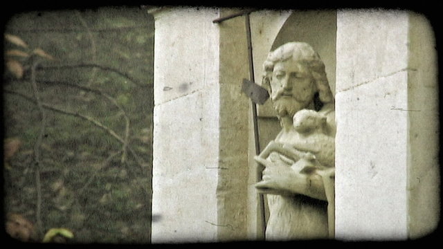 Man with Lamb. Vintage stylized video clip.