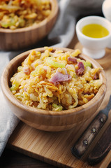 Healthy salad with lentil, vegetable and ham