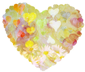 The heart of watercolors isolated on a white background with flo