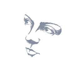 Facial expression, hand-drawn illustration of face of romantic p