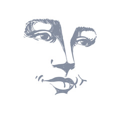 Portrait of delicate good-looking dreamy still woman, black and