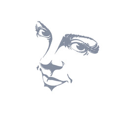 Monochrome silhouette of smiling attractive lady, face features.