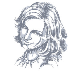 Hand-drawn vector illustration of beautiful happy and pleased wo