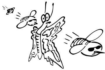 Fototapeten Bijen en vlinder bijna in botsing © emieldelange