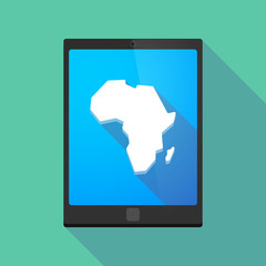 Long shadow tablet pc icon with  a map of the african continent