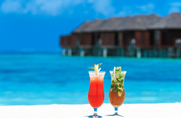 cocktail with blur beach on background