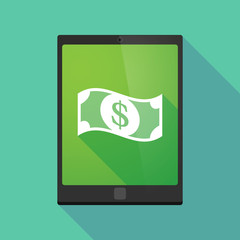 Long shadow tablet pc icon with a dollar bank note