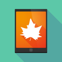 Long shadow tablet pc icon with an autumn leaf tree