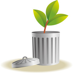 Trash bin with plants