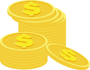 Stacks of golden coins isolated on a white background.
