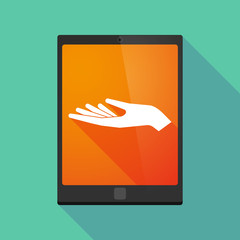 Long shadow tablet pc icon with a hand offering