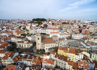 Fototapeta na wymiar Aerial View of Alfama and the Santa Maria Maior (or Se Cathedral) the oldest church in the city of Lisbon, Portugal