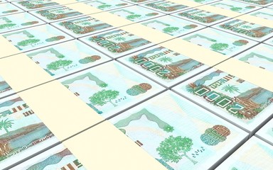 Fototapeta na wymiar Algerian dinar bills stacks background. Computer generated 3D photo rendering.