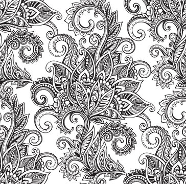 Vector seamless pattern with hand drawn ornate flowers