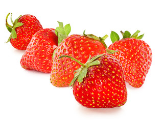  strawberries on a white background closeup