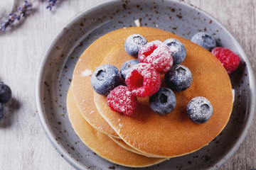 Pancakes with Berries and tea