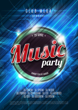 Party neon sign. Abstract background. Music party. Vector illustration