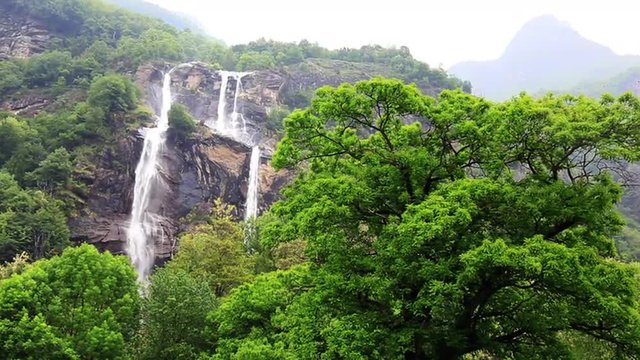 Zoom in shot of a waterfall, St. Moritz, Engadine Valley, Switzerland