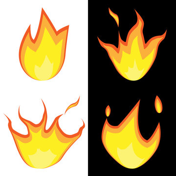 fire on a black and white background, vector illustration