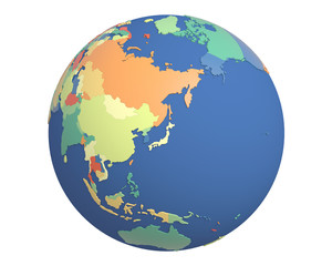 Political Globe, centered on Japan