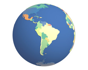 Political Globe, centered on South America