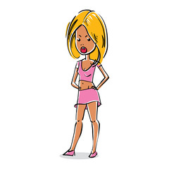 Vector full-length portrait of beautiful blonde lady. Cartoon