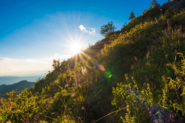Sun set over sub alpine hills