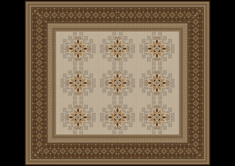 The delicate pattern of the carpet in beige and brown shades
