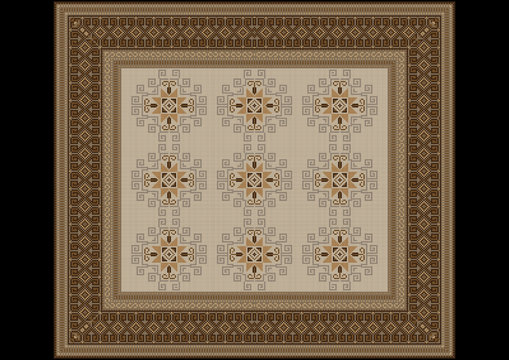 The delicate pattern of the carpet in beige and brown shades
