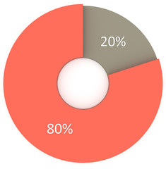 20 percent red and grey circle diagram isolated