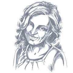 Portrait of delicate good-looking woman, black and white vector