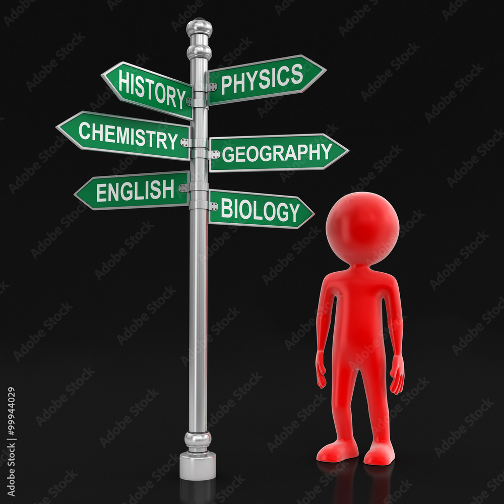 Poster man and sign directions. image with clipping path