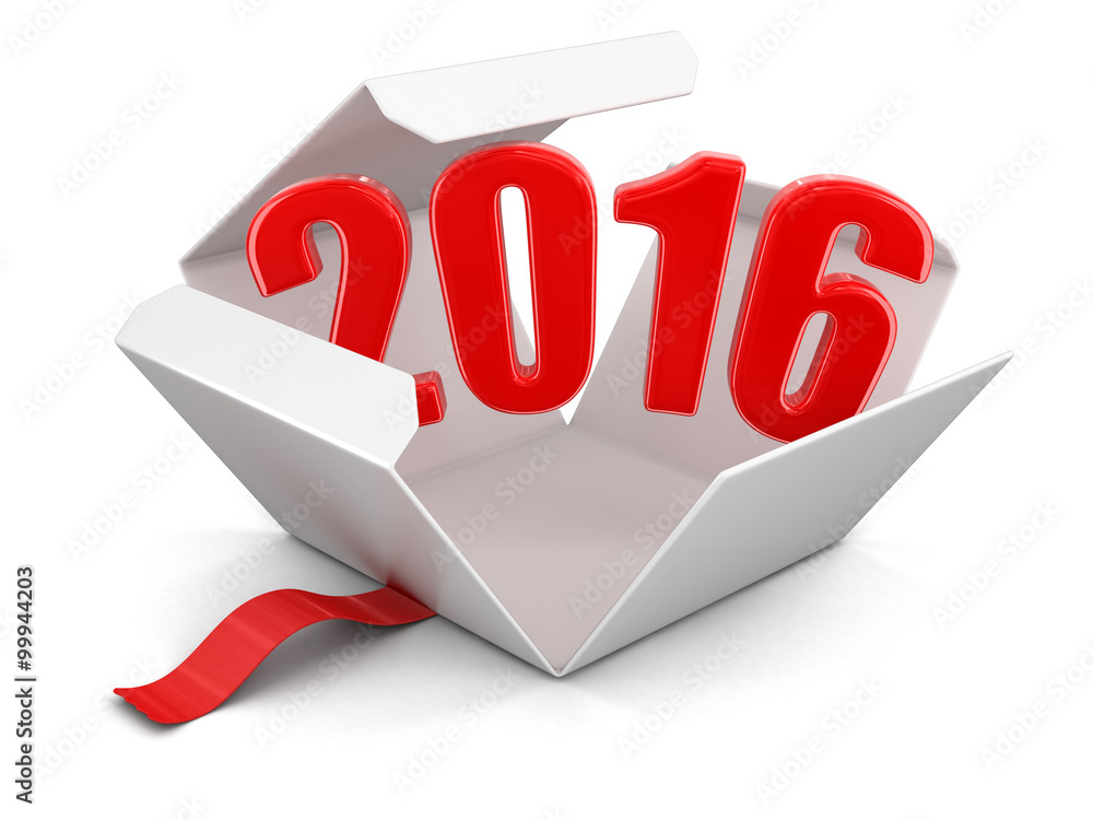 Poster open package with 2016. image with clipping path
