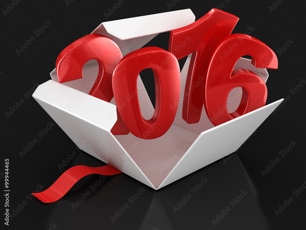 Poster open package with 2016. image with clipping path