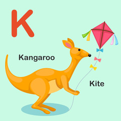 Obraz na płótnie Canvas Illustration Isolated Animal Alphabet Letter K-Kite,Kangaroo