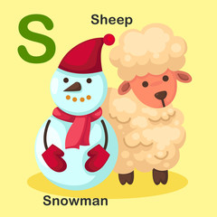 Illustration Isolated Animal Alphabet Letter S-Snowman,Sheep