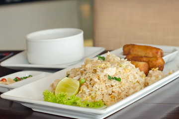 Fried rice and spring roll - Traditional thai food