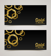 Vector black  banners with golden glitter elements