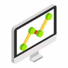 Graph on the computer monitor isometric 3d icon