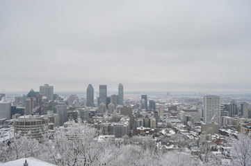 Montreal downtown in snow in Canada