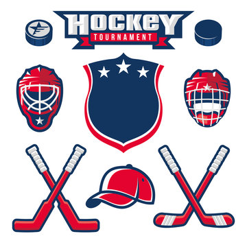 Hockey logo, emblem, label, badge design elements