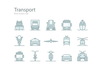 Transport. Line icons set. Monochrome style. Stock vector.