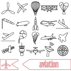 aviation big set of outline simple icons eps10