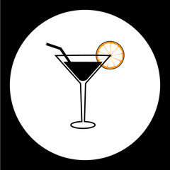 cocktail alcohol drink with lemon and straw simple icon eps10