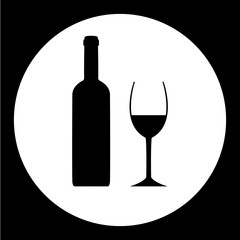 black bottle and glass of wine simple icon eps10