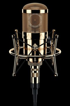 Gold Microphone Audio Studio On Black Background 3d