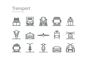 Transport. Line icons set. Colourless. Stock vector.