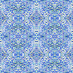 Small pattern with short hand drawn strokes with kaleidoscopic effect. Seamless texture in impressionism style.