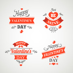 Set of happy valentine's day hand lettering -  ornaments, hearts, ribbon and arrow
