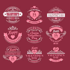 Valentine day Set of typography elements with hearts. Vector illustration